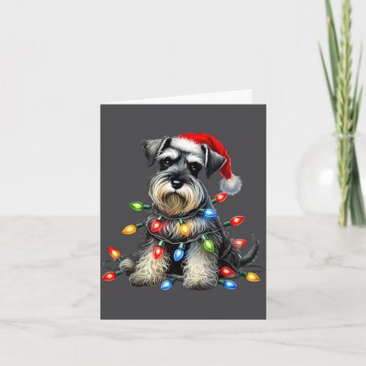 Christmas Schnauzer Dog Santa Hat Xmas Light Holid カード (正面)