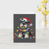 Christmas Schnauzer Dog Santa Hat Xmas Light Holid カード (黄色い花)