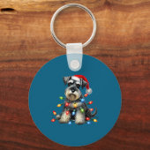 Christmas Schnauzer Dog Santa Hat Xmas Light Holid キーホルダー (正面)