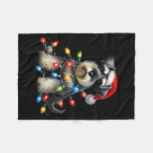 Christmas Schnauzer Dog Santa Hat Xmas Light Holid フリースブランケット (正面(横))