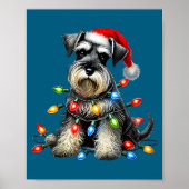 Christmas Schnauzer Dog Santa Hat Xmas Light Holid ポスター (正面)