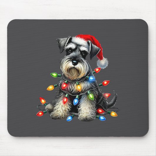 Christmas Schnauzer Dog Santa Hat Xmas Light Holid マウスパッド (正面)