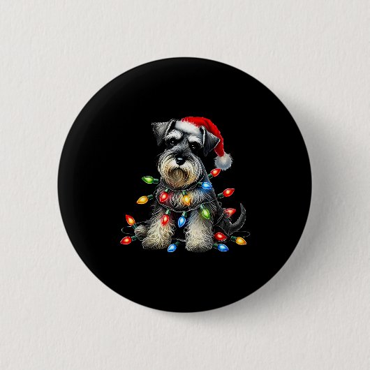 Christmas Schnauzer Dog Santa Hat Xmas Light Holid 缶バッジ (正面)