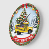 Christmas School Bus Winter ラージ壁時計 (傾斜)