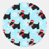 Christmas Scottie Dogs Pattern ラウンドシール (正面)