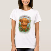 Christmas Scottish Highland Cow Holly & Mistletoe Tシャツ (正面)