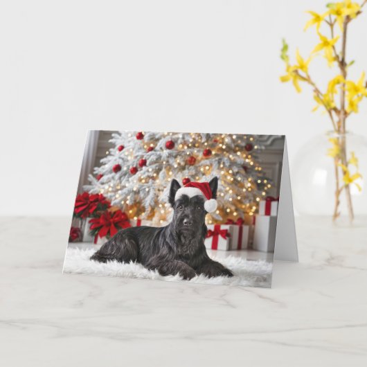 Christmas Scottish Terrier カード (黄色い花)