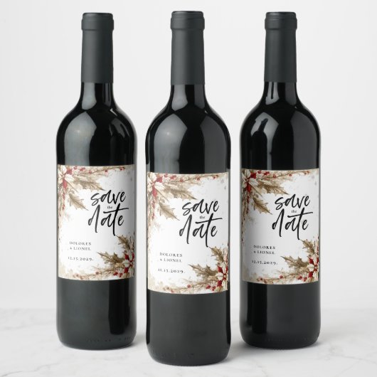 Christmas Script Save the date ワインラベル (ボトル)