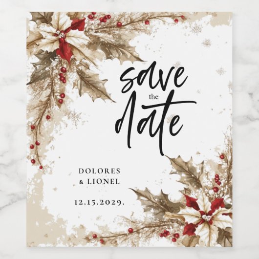 Christmas Script Save the date ワインラベル (シングルラベル)