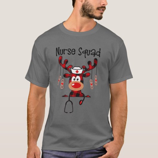 Christmas Scrub Top Reindeer Scrubs Rubber Gloves Tシャツ (正面)