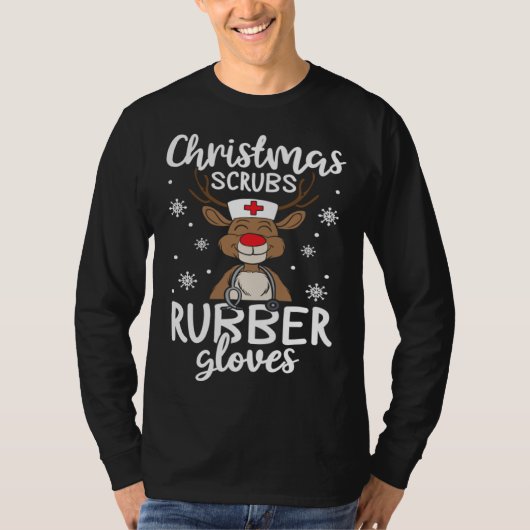 Christmas Scrubs Rubber Gloves  Nursing Christmas Tシャツ (正面)