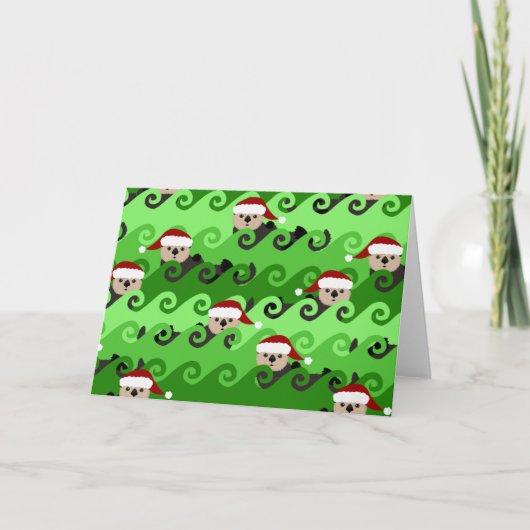 Christmas Sea Otters Green Waves シーズンカード (正面)