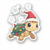 Christmas Sea Turtle Santa Xmas Men Women Boys Gir シール (正面)