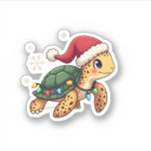 Christmas Sea Turtle Santa Xmas Men Women Boys Gir シール (正面)