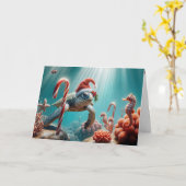 Christmas Sea Turtle With Candy Canes カード (黄色い花)