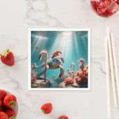 Christmas Sea Turtle With Candy Canes スタンダードカクテルナプキン (インサイチュ)