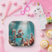 Christmas Sea Turtle With Candy Canes ペーパープレート (パーティー)