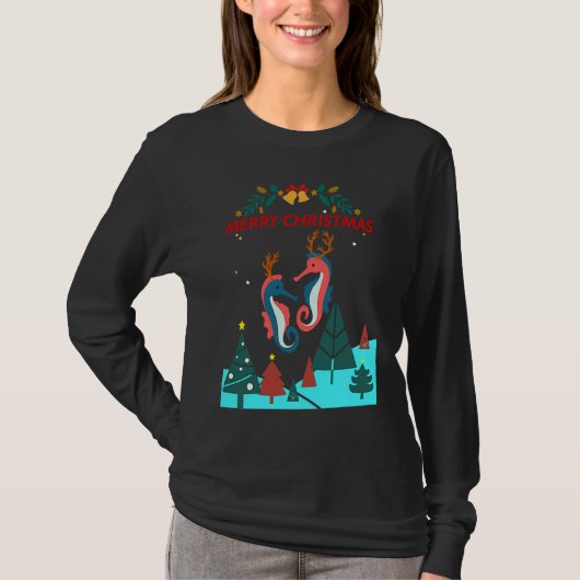 Christmas Seahorse Reindeer With Holiday Decorativ Tシャツ (正面)