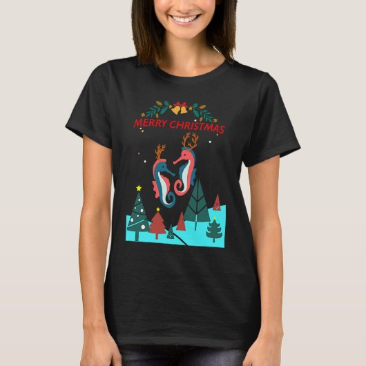 Christmas Seahorse Reindeer With Holiday Decorativ Tシャツ (正面)