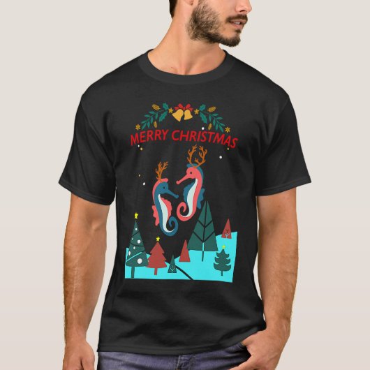 Christmas Seahorse Reindeer With Holiday Decorativ Tシャツ (正面)