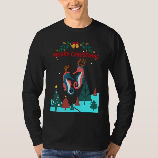 Christmas Seahorse Reindeer With Holiday Decorativ Tシャツ (正面)