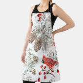 Christmas seamless pattern, cardinal birds, red be エプロン (インサイチュ)