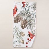 Christmas seamless pattern, cardinal birds, red be バスタオル (バスタオル)