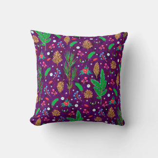 Christmas seamless pattern with pine cones, fir br クッション
