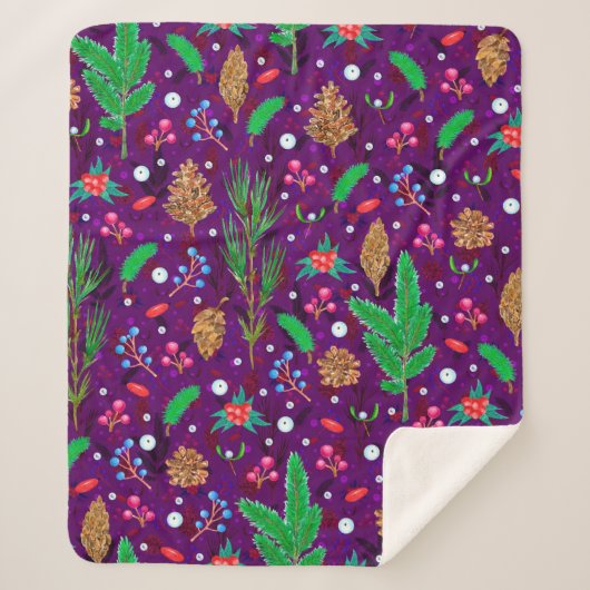 Christmas seamless pattern with pine cones, fir br シェルパブランケット (正面)