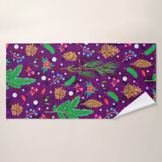 Christmas seamless pattern with pine cones, fir br バスタオル (バスタオル)