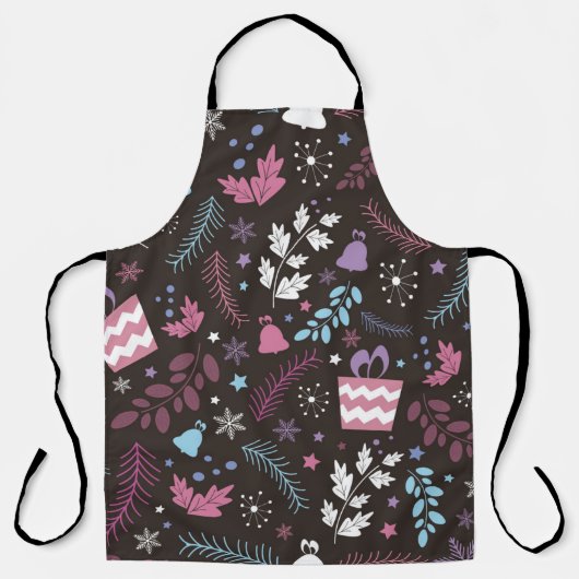 Christmas seamless pattern with tree,  snow,  gift エプロン (正面)