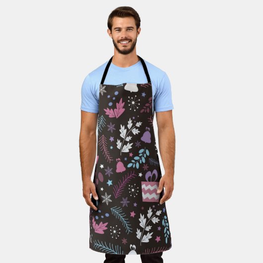 Christmas seamless pattern with tree,  snow,  gift エプロン (着用した状態)