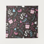 Christmas seamless pattern with tree, snow, gift タペストリー (正面)