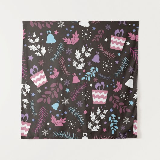 Christmas seamless pattern with tree, snow, gift タペストリー (正面)