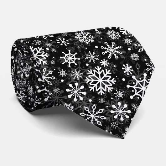Christmas seamless snowflakes black pattern ネクタイ (ロール)