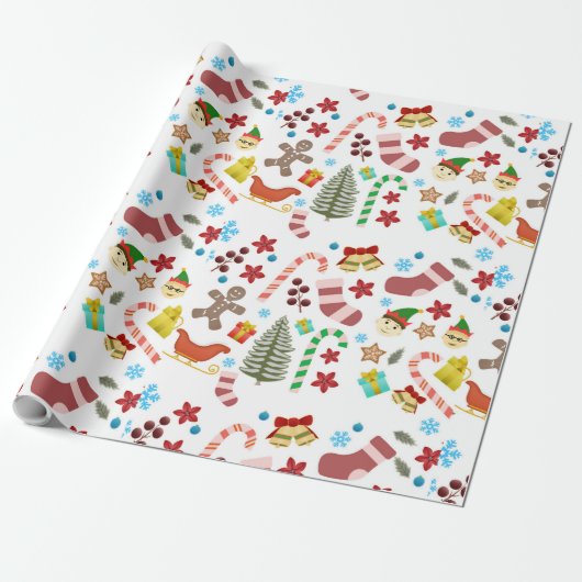 Christmas Seasonal Icons Wrapping Paper  ラッピングペーパー (アンロールド)