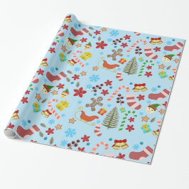 Christmas Seasonal Icons Wrapping Paper - Blue ラッピングペーパー