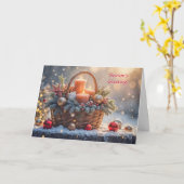 Christmas Seasons Greetings Basket of Ornaments  カード (黄色い花)