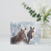 Christmas Seasons Greetings Horses Snow シーズンポストカード (スタンド正面)