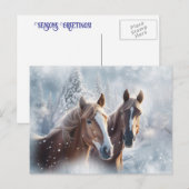 Christmas Seasons Greetings Horses Snow シーズンポストカード (正面/裏面)