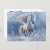 Christmas Seasons Greetings with Horse in Snow  シーズンポストカード (正面/裏面)