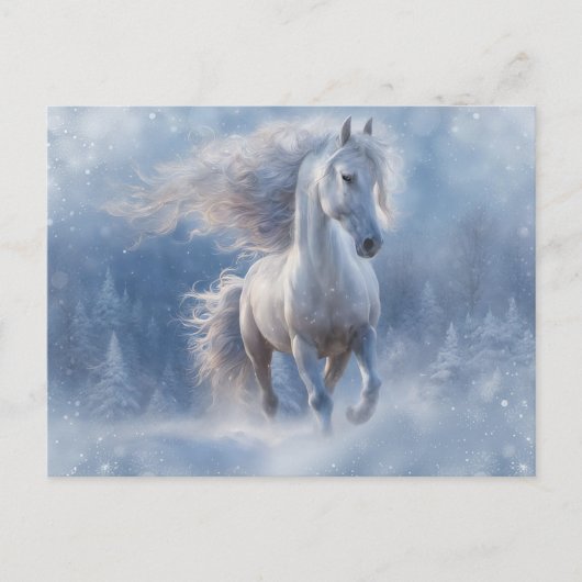 Christmas Seasons Greetings with Horse in Snow  シーズンポストカード (正面)