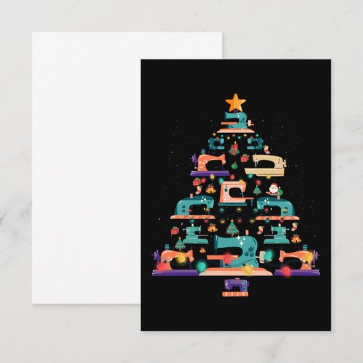 Christmas Sewing Machine Xmas Tree Quilter Lover サンキューカード (正面/裏面)