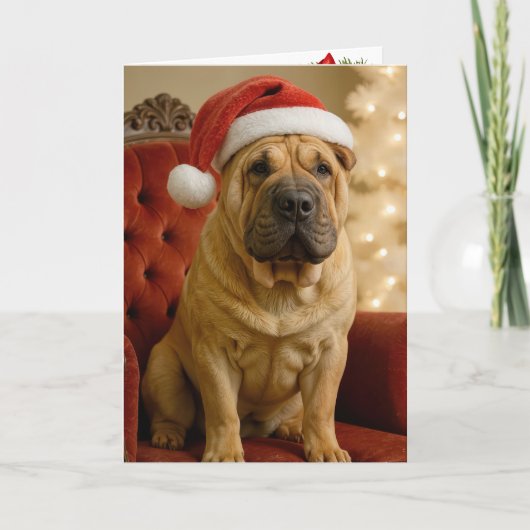 Christmas Shar-Pei Dog With Santa Hat カード (正面)