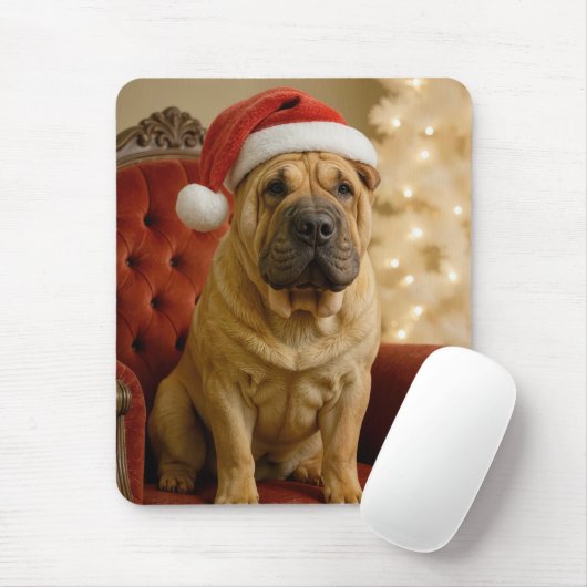 Christmas Shar-Pei Wearing Santa Hat マウスパッド (マウス)