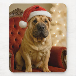Christmas Shar-Pei Wearing Santa Hat マウスパッド