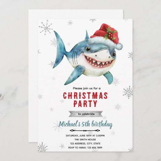 Christmas shark Party Invitation 招待状 (正面/裏面)
