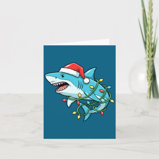 Christmas Shark Santa Hat Wrapped In Lights Funny  カード (正面)
