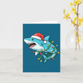 Christmas Shark Santa Hat Wrapped In Lights Funny  カード (黄色い花)