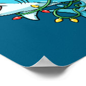 Christmas Shark Santa Hat Wrapped In Lights Funny ポスター (角)